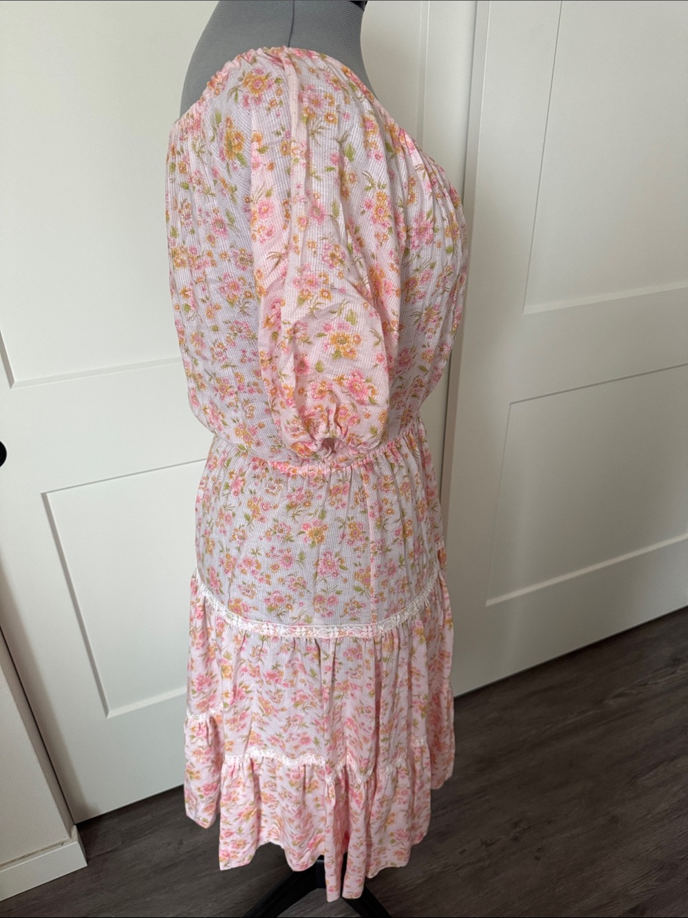 Vintage 70s Pink Floral Peasant Midi Dress - Picture 4 of 11